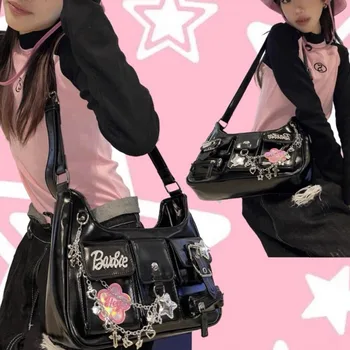 MBTI Y2k Black Womens Shoulder Bag Chain Gothic Fashion Sweet Harajuku Motociklų krepšys Vintage Designer Luxury Brand Girl rankinė