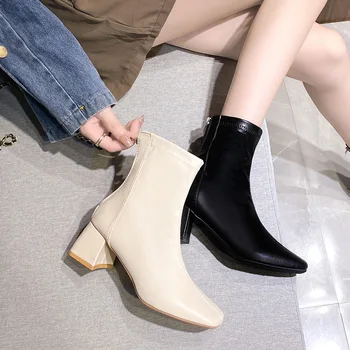 Med Heel Boots Batai Prabangūs dizainerių batai-Moterys Žieminė avalynė Užtrauktukas Ladies Fashion 2023 Ankle Rock Rudens guminis audinys Ridi