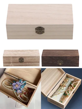 Medinė daiktadėžė Retro stačiakampė medinė dėžutė Suvenyrinė dovanų dėžutė su sagtimi papuošalų saugojimui Atsparus dulkėms 20x10x6cm