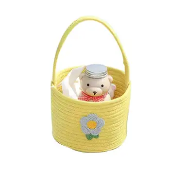 Medvilninis virvinis krepšys Austas laikymo krepšelis su rankena Tuščias dovanų krepšelis Dekoratyvinis apvalus krepšelis vonios kambario darželiui