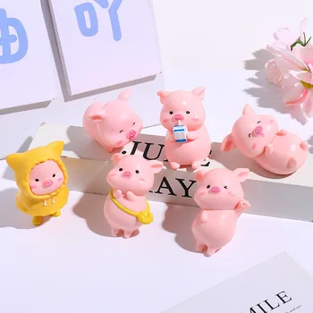 Mielas animacinis filmas Rožinė kiaulės figūrėlė Miniatiūros ornamentas Derva Piggy statulų kolekcija Žaislų pasakų sodas Mini miniatiūros