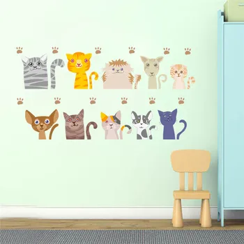 Mielos katės Kačiukų sienų lipdukai namų dekoracijoms Animacinis filmas 