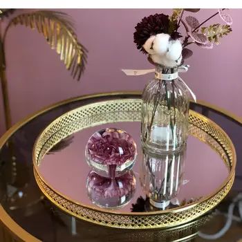 Namų baldai Stiklinis veidrodis Metalinis dėklas Retro europietiško stiliaus arbatos padėklas Kosmetika Sundries Laikymo padėklas Arbatos stalo dekoravimas