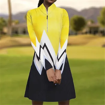 Nauja moteriška golfo suknelė rudeninėmis ilgomis rankovėmis Minimalistinė marginta suknelė Fitnesas Patogus laisvalaikis Sportinė suknelė ilgomis rankovėmis