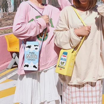 Naujas mielas gėrimų dėžutės krepšys Moterų krepšiai per petį Mielas pienas Animacinis filmas Spausdinimas Kryžminis krepšys Lady Maža moneta Telefonas Piniginės Moterys Bolsas