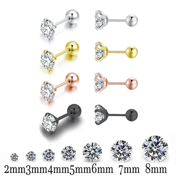 Nauji medicininiai nerūdijančio titano plieno cirkonio kristalai 4 Prong Tragus kremzlės smeigės auskarai vyrams Moterys Auskarų vėrimas Papuošalai