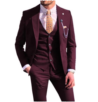 Nauji vyriški kostiumai 2023 Slim Fit Groom Tuxedo 3 dalių vyriškas švarkas +Pant+Vest kostiumas Homme