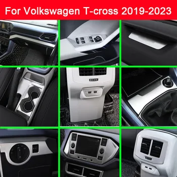 Nerūdijančio plieno centro valdymo prietaisų skydelio dangtelio oro išleidimo angos apdailos rėmas, skirtas Volkswagen VW T-cross Tcross 2019 2020-2023