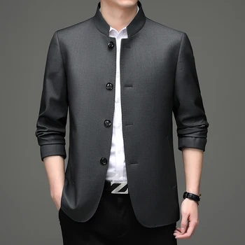 New Fashion Business Gentleman Solid Color British Style Casual Slim-fit Korean Version Officiating Wedding Stand Collar Blazer