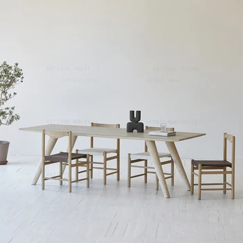 Nordic Furniture Japandi valgomojo baldai perdirbti Pine Wood valgomojo stalo komplektas 6 vietų medinis stalas Tafel valgomojo stalai