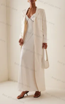off Baltas moteriškas kostiumas Blazer 1 gabalas medvilninis ilgas paltas Maxi Oficiali vestuvinė smokingai Prom suknelė Pagal užsakymą pagamintas oficialus švarkas