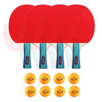Ping Pong irklenčių rinkinys 4 medinės stalo teniso raketės su 8 standartinio dydžio 3 žvaigždučių stalo teniso kamuoliukais, skirti vidaus lauko žaidimams