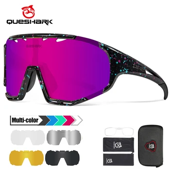 QUESHARK 5 objektyvų rinkinys Moterys Vyrai Poliarizuotas Dviračių akiniai nuo saulės Sportinis MTB Dviračių akiniai Važiavimo kelias UV400 veidrodiniai dviračių akiniai QE55