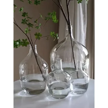Rankų darbo stiklo vaza Skaidrus stiklas Gėlių vaza Didelis pilvas Gėlių kompozicija Hidroponika Priedai Namų dekoravimas Papuošalai