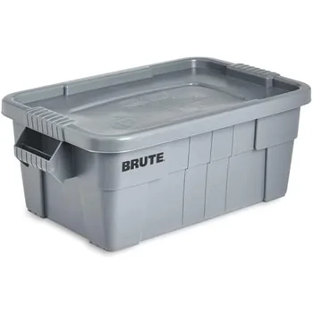 Rubbermaid komerciniai produktai BRUTE Tote laikymo dėžė su dangčiu, 14 galonų, pilka, tvirtos / daugkartinio naudojimo dėžės judėjimui