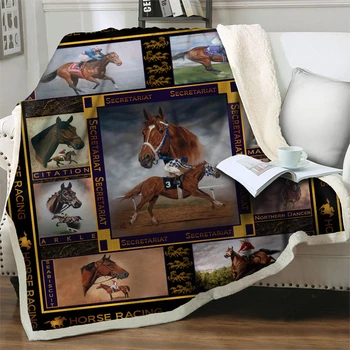 Running Brown Horse 3d Print Sherpa Blanket For Beds Couch Quilt Cover Travel Picnic Nap Knee Londing Plush Throw Fleece Blanket