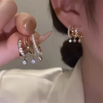 S925 sidabriniai auskarai moterims 2022 Korėjiečių mada trys viename deimantų temperamento auskarai prabangūs papuošalai