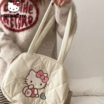 Sanrio Hello Kitty Naujas apvalus krepšys Animacinis filmas Kuromi Melody Minkšti mieli krepšiai Estetiniai medvilniniai rankinukai moterims Y2k pečių krepšys