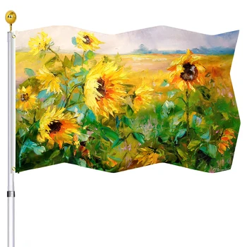Saulėgrąžų aliejaus dažymo vėliava Dvigubo dygsnio pavasario gėlių vėliavos Baneriai su žalvario įvorėmis Namas Vidinis kiemas Lauko dekoro vėliava