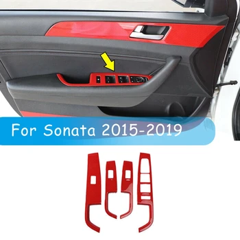 skirta Hyundai Sonata 2015-2019 Raudonojo anglies pluošto langų pakėlimo jungiklio mygtuko dangtelio vidinių durų porankių apdaila