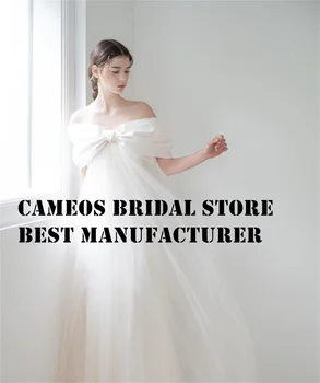 SONDR Custom Made Off the Shoulder Bowtie Wedding Dresses Korea Corset Tulle A-Line Brides Gowns Ivory Women Bridal Dresses