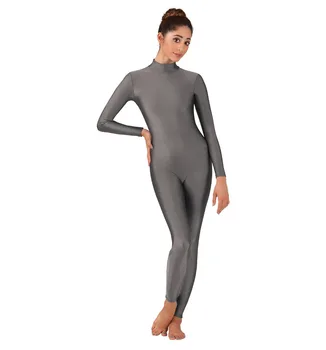 Speerise Grey Woman Mock Neck Long Sleeve Yoga Unitard Adult Gymnastics Dance Unitard Bodysuit Footless Dancewear kostiumas