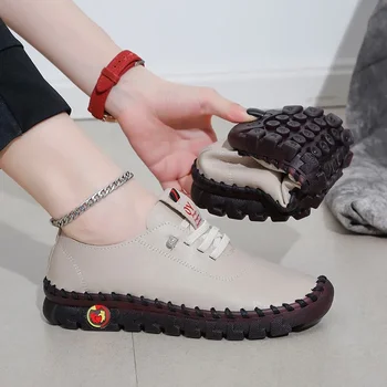 sportbačiai Moteriški batai Loafers Lace Up Leather Flat New Spring 2023 Casual Comfortable Mom Shoe Mujer Zapatos Chaussure Femme