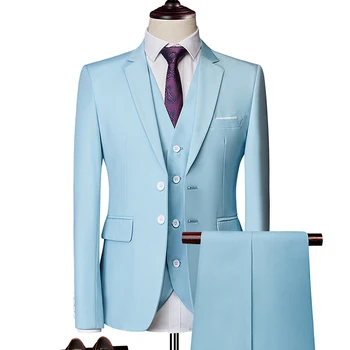 (Striukė+Liemenė+Kelnė)Aukštos kokybės verslo liekni tinka kostiumai Vyrai Slim Fit Casual Fashion Vestuvių jaunikis Smokingas Blazer paltas 3 dalių komplektas