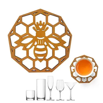 Tuščiaviduriai kaimiško medžio puodelio pagalvėlės puodelio kilimėliai Unikalus ir elegantiškas bičių drugelio formos puodelio kilimėlis stalviršio apsaugai namų dekoras