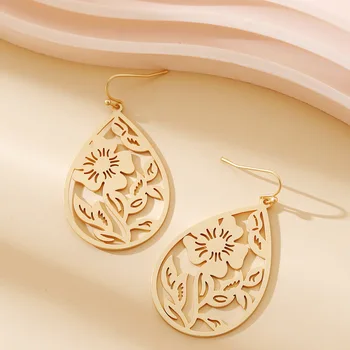 Unikalus stilius Moteriškas auksas Spalva Tuščiaviduriai gėlių auskarai Naujos mados metaliniai vandens lašo auskarai