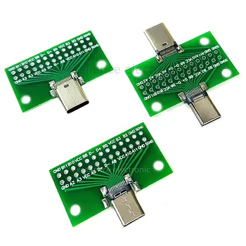 USB3.1 C tipo vyriškas vyriškas bandomasis PCB plokštės adapteris C tipo 24P 2.54 mm jungtis duomenų linijai dvipusio įterpimo perdavimui