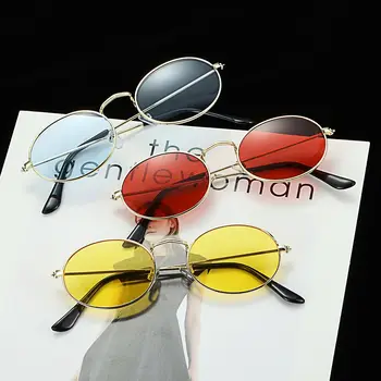 Vintažinis festivalis UV400 Metalinis mažo rėmo gradiento veidrodiniai akiniai Ovalūs akiniai nuo saulės Vyriški atspalviai Akiniai nuo saulės
