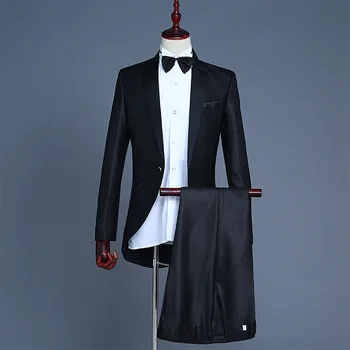 Visas elegancijos komplektas 2 dalių kostiumas vyriškoms vestuvėms Verslo suknelė Paltas +Kelnės Fashion Slim Fit Terno Masculino Laisvas peteliškės kaklaraištis