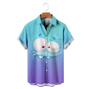 Vyriški havajietiški marškinėliai Y2K Hombre Fashion Shirt Siaubo animacinis filmas Face3D Print Cozy Casual Short Sleeve Sleeve Clothes 15