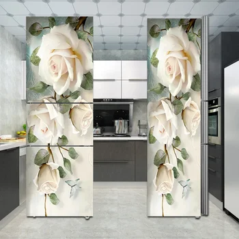 Whtite šaldytuvo lipduko menas Gėlių virtuvė Šaldytuvas Durų apvyniojimas Mėlyna linija Tapetai Priedai Modernūs pasirinktinio dydžio sieniniai lipdukai
