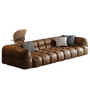 XK Šviesi prabangi odinė sofa kremo stiliaus svetainė paprasta viršutinio sluoksnio odinė sofa