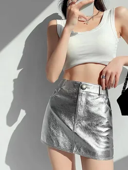 Y2K mini sijonai moterims aukštu juosmeniu 2024 m. Nauja Korėjos mada Natūralios odos krovininis sijonas Sexy Ladies Prabangus dizaineris